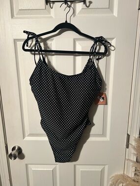 Shade & Shore Black with White Polka Dot One-Piece Swimsuit
